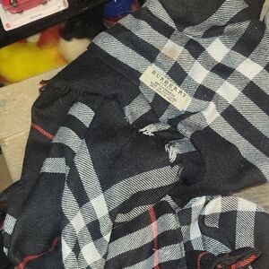 Burberry Black and White Plaid Scarf with Red Accents